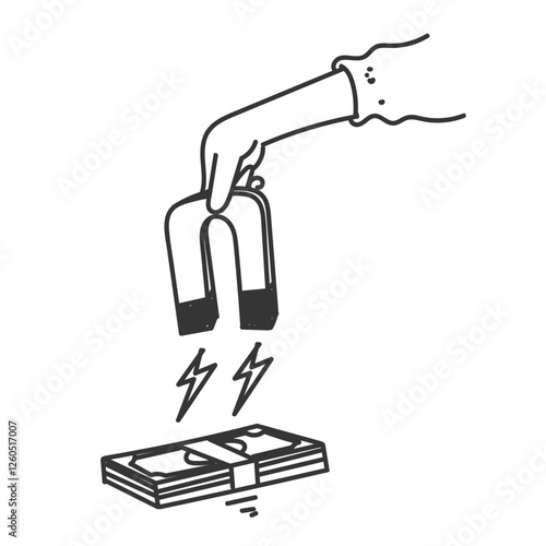 hand holding magnet attracting money  doodle cartoon