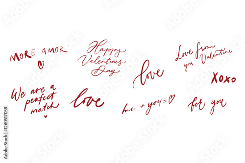 Valentine's Day phrases vector, collection. Calligraphy, lettering. Quote for cards, posters, stickers. Set hand lettered romantic elements. Typography isolated text