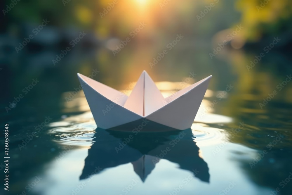 Obraz premium Delicate paper boat gently swaying on water surface, watercraft, serene