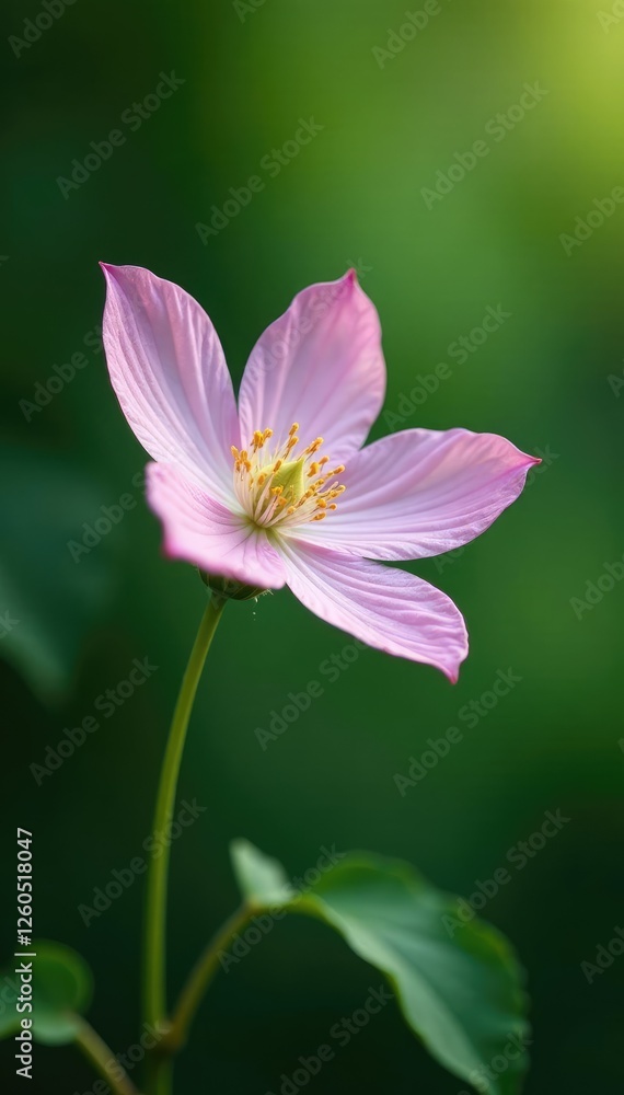 Delicate, pale pink flower bud on a clematis vine, greenery, bloom Delicate, pale pink flower bud on a clematis vine, greenery, bloom