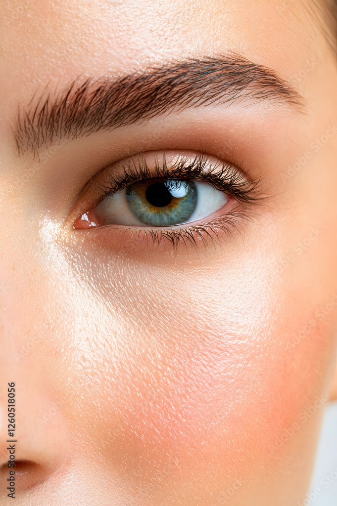 Closeup of female cheek with visible signs of rosacea. Red flushing cheeks Closeup of female cheek with visible signs of rosacea. Red flushing cheeks