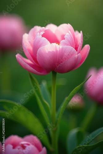 Delicate peony bud in full bloom amidst lush green flowers, plant, hayward wi, spring
