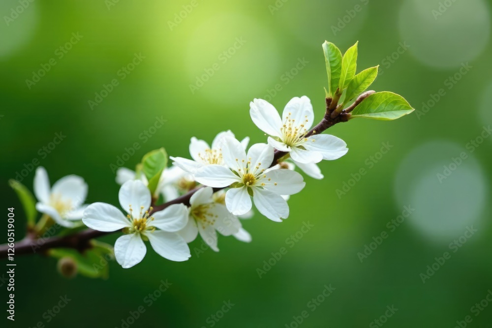 Delicate white blooms on a slender tree branch, foliage, branches, white blossoms Delicate white blooms on a slender tree branch, foliage, branches, white blossoms
