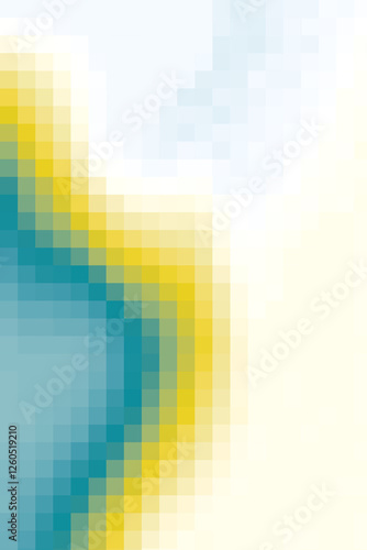 Abstract geometric background with smooth transition from blue to yellow white color. Pixel texture creates an effect of dynamics and movement.