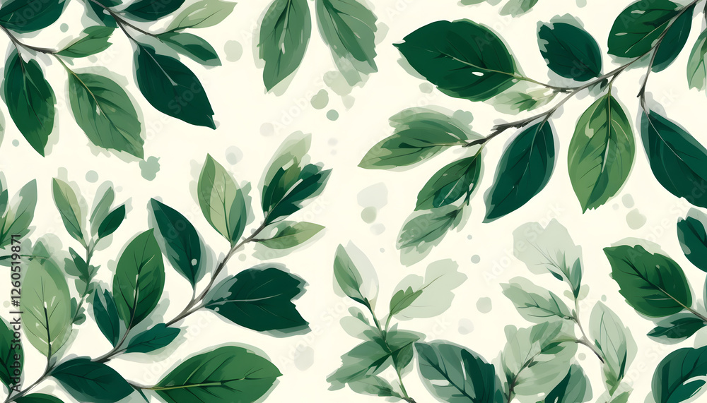 Watercolor green leaf branches pattern Watercolor green leaf branches pattern