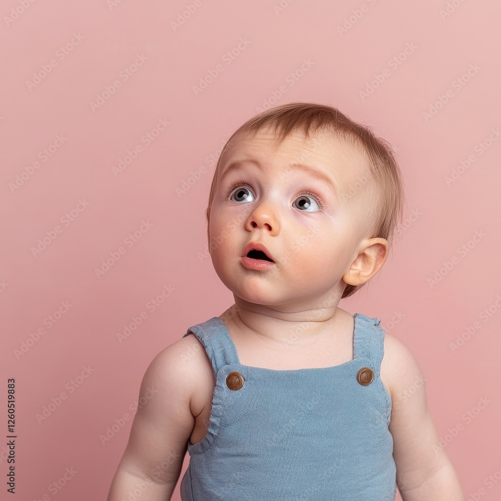 Adorable toddler in blue outfit gazing with curiosity Adorable toddler in blue outfit gazing with curiosity