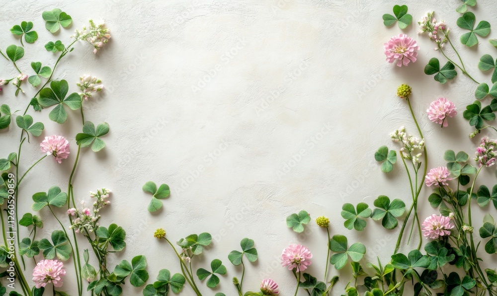 A Serene watercolor clover and wildflowers frame delicate, peaceful feeling A Serene watercolor clover and wildflowers frame delicate, peaceful feeling