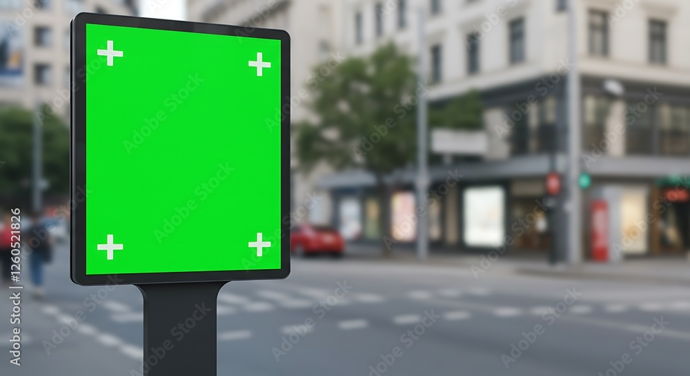 Green Screen Billboard Mockup on City Street for Advertisement Design