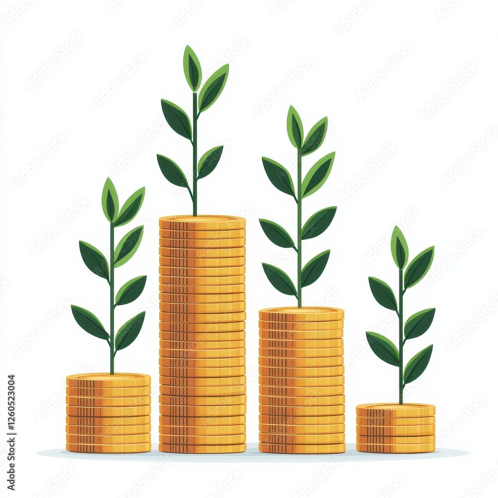 A visual representation of growth, featuring stacks of coins with green plants emerging, symbolizing financial prosperity and sustainability. A visual representation of growth, featuring stacks of coins with green plants emerging, symbolizing financial prosperity and sustainability.