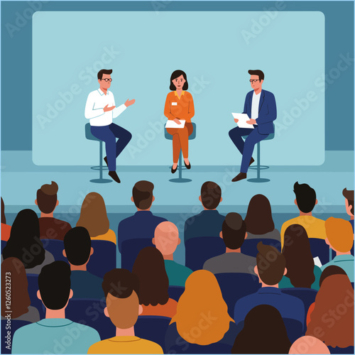 Panel Discussion on Stage with Audience at Conference or Seminar