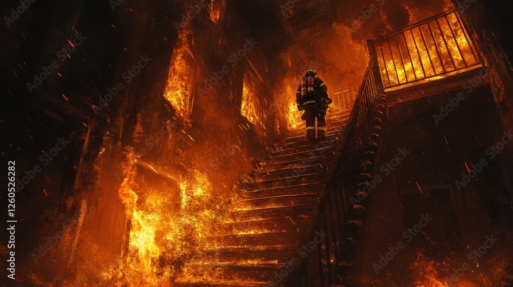 Obraz premium Battling the Flames: The Physical and Mental Strength Required to Be a Firefighter