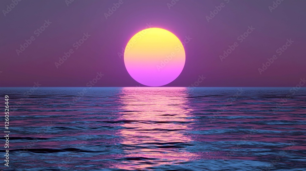 Vibrant Sunset over the Ocean: A Serene Seascape of Purple, Pink, and Yellow Hues Vibrant Sunset over the Ocean: A Serene Seascape of Purple, Pink, and Yellow Hues