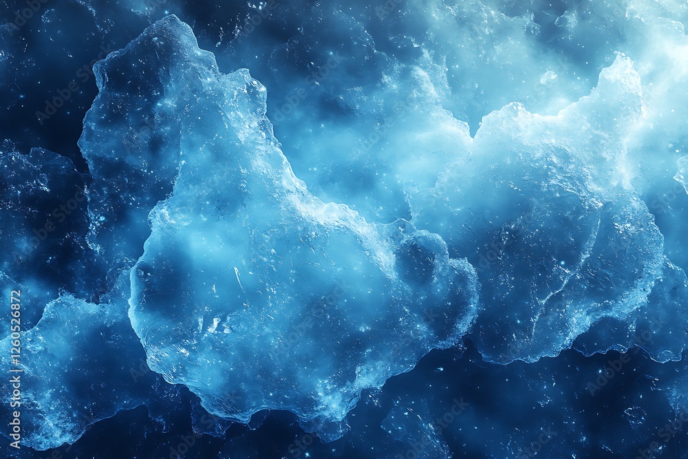 Abstract depiction of luminous blue clouds with ethereal textures and glowing particles in background Abstract depiction of luminous blue clouds with ethereal textures and glowing particles in background