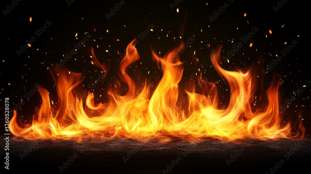 Fototapeta premium Fiery Flames Dance on a Dark Surface