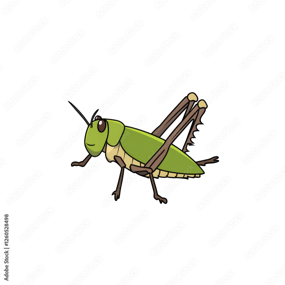 Fototapeta premium Bright green grasshopper with detailed features and playful expression ,isolated on transparent background