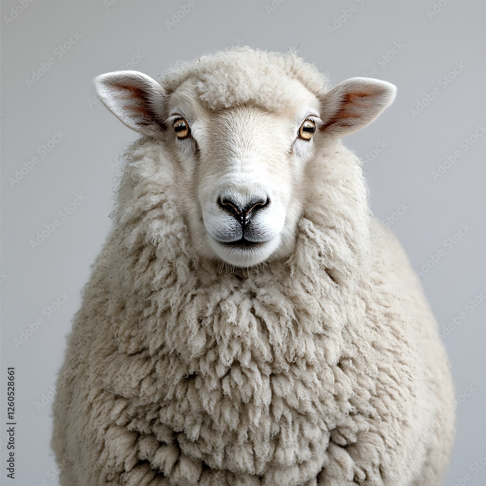 Fluffy sheep portrait, studio shot, neutral background, farm animal Fluffy sheep portrait, studio shot, neutral background, farm animal