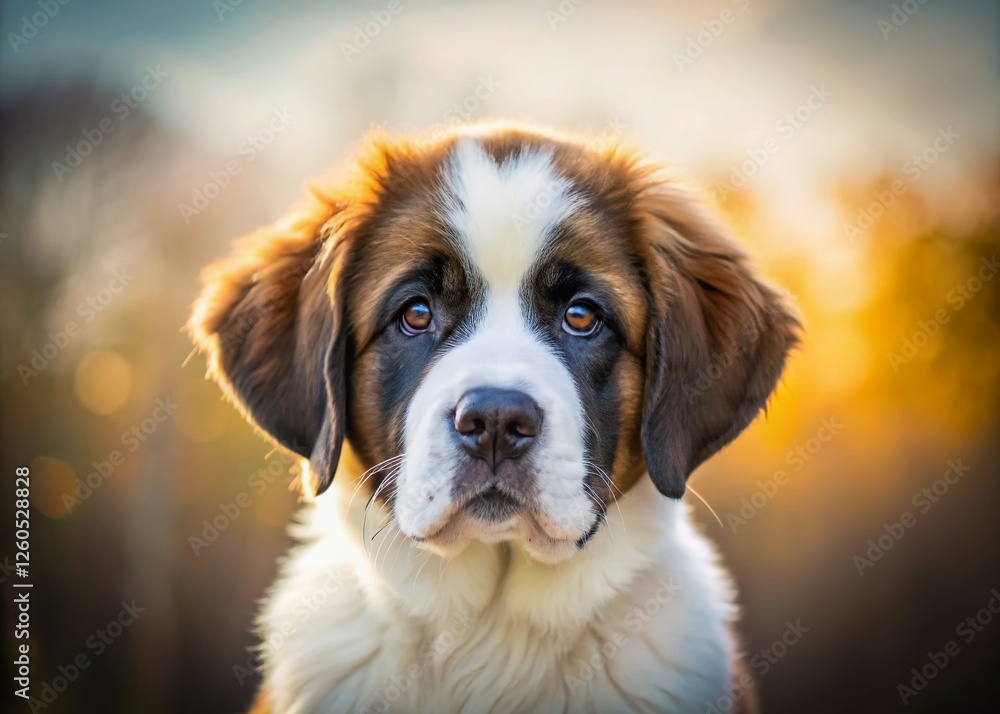 Minimalist Summer Portrait: Adorable Young St. Bernard Puppy Minimalist Summer Portrait: Adorable Young St. Bernard Puppy
