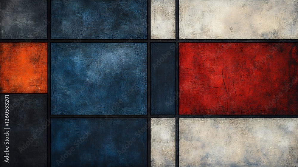 Fototapeta premium Abstract Geometric Painting Bold Red Blue Hues. AI Generated