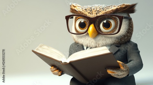 Cartoon Owl in Business Suit Reading Book photo