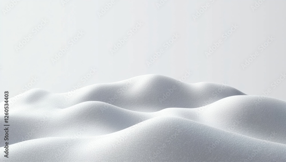 Serene snowy landscape featuring smooth, rolling hills under a white sky, showcasing minimalist beauty and tranquility in nature