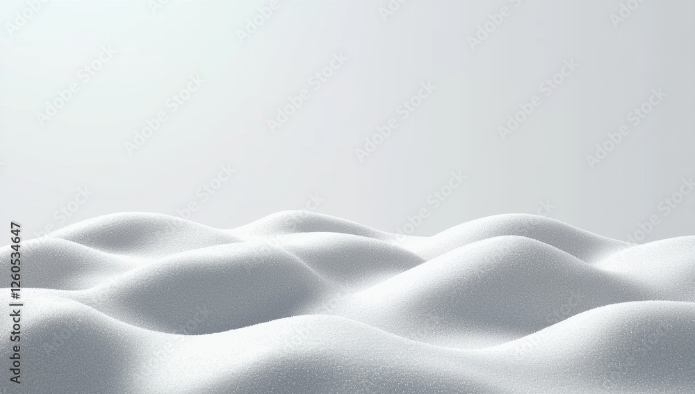 Fototapeta premium Soft, undulating snow-covered hills create a serene and minimalist landscape, showcasing a tranquil winter scene under a pale sky