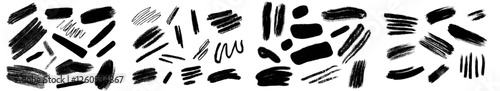 A collection of manually drawn line borders, strokes, scribbles, and design elements are showcased on a white background, featuring doodle style brushes in a monochrome modern eps8 illustration