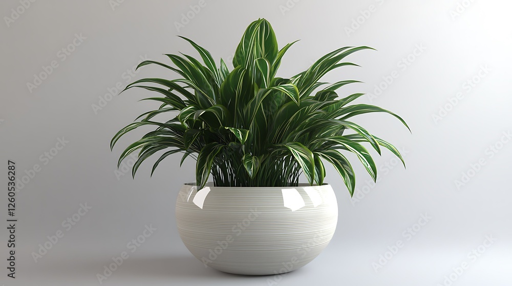 Spider plant in white pot, minimalist studio background, home decor Spider plant in white pot, minimalist studio background, home decor
