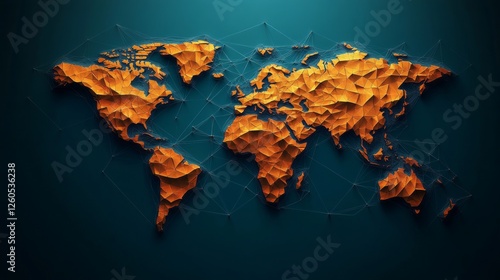 Abstract world map polygonal global connection network continents earth geography travel world map 3d design illustration background texture blue photo