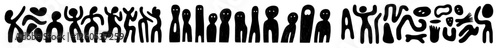 A collection of hand-drawn shapes, doodle objects, and people silhouettes in a modern and trendy style, presented in a black monochrome concept with a dark theme, where all elements are isolated