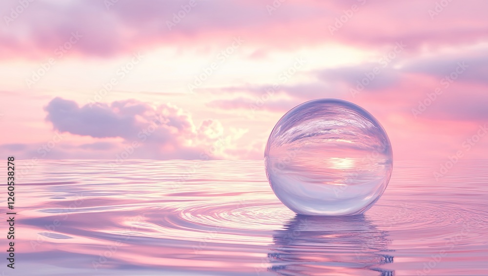 Crystal Orb on Calm Water at Pink Sunrise Crystal Orb on Calm Water at Pink Sunrise