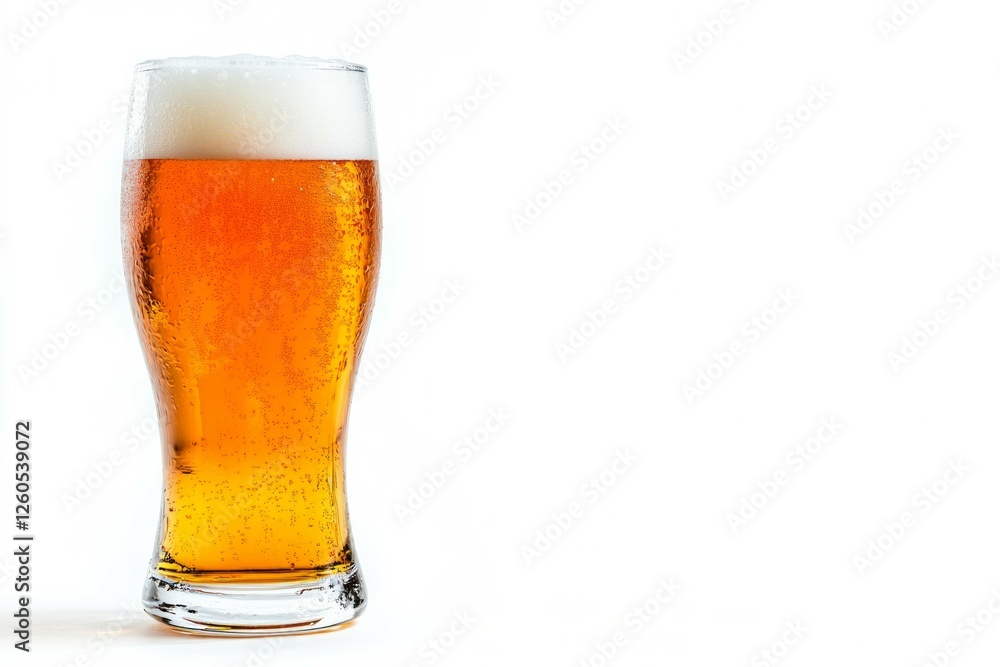 Tall beer glass with foamy head on white background. AI generated Tall beer glass with foamy head on white background. AI generated