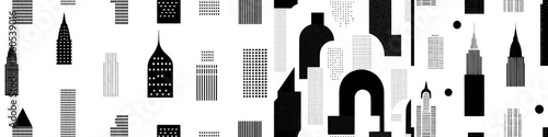 City buildings form a seamless pattern, creating an abstract modern urban background