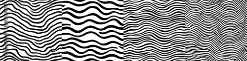 A contemporary design featuring undulating blue waves in a monochrome seamless pattern, reminiscent of abstract ripples on water