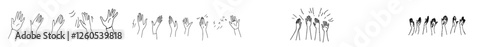 Modern linear silhouettes of hands in monochrome doodle style, clapping in joy, symbolize appreciation and celebration through raised arms, expressing approval and support