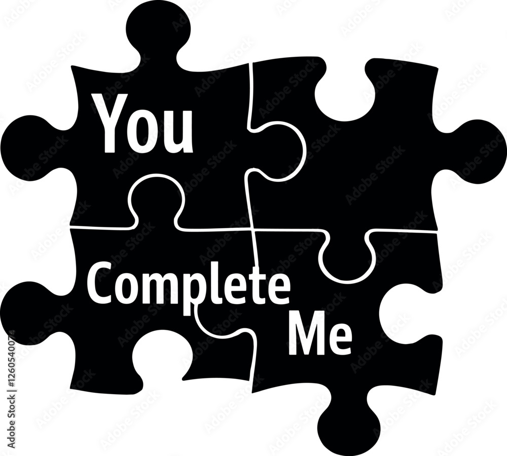 Fototapeta premium You Complete Me puzzle piece typography vector black silhouette cricut design for T-Shirt