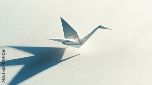 Elegant White Origami Crane with Soft Shadow on Light Background