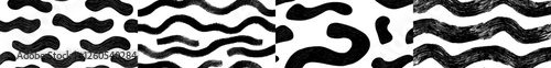 A seamless pattern of bold doodle lines is created using brush, marker, and ink, forming an abstract modern geometric design with blue wavy ornaments on a modern background
