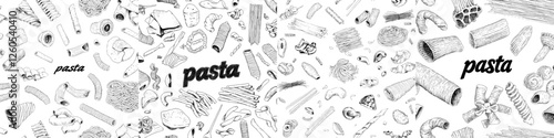 Modern hand drawn design featuring pasta pattern, created as a vintage line art illustration