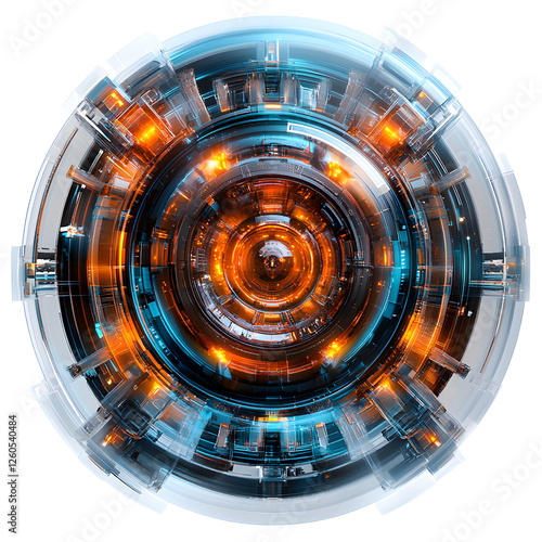 Abstract Glowing Spherical Tech Design on Transparent Background
