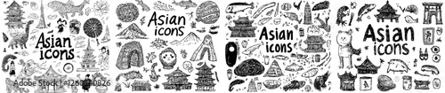 Contemporary collection featuring manually illustrated standalone doodles centered around Asian themes