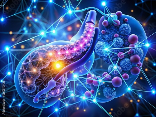 Night-lit 3D Glucose-Insulin Metabolic Pathway Diagram: Pancreas, Insulin Receptors, Diabetes Education photo