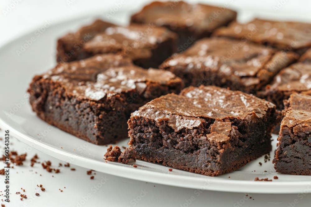 Decadent chocolate brownies on white plate. AI generated Decadent chocolate brownies on white plate. AI generated