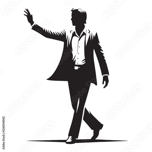Dynamic and well-defined Waving Person silhouette with smooth contours - waving person silhouette - waving person vector - waving person illustration - wave silhouette - waving vector
