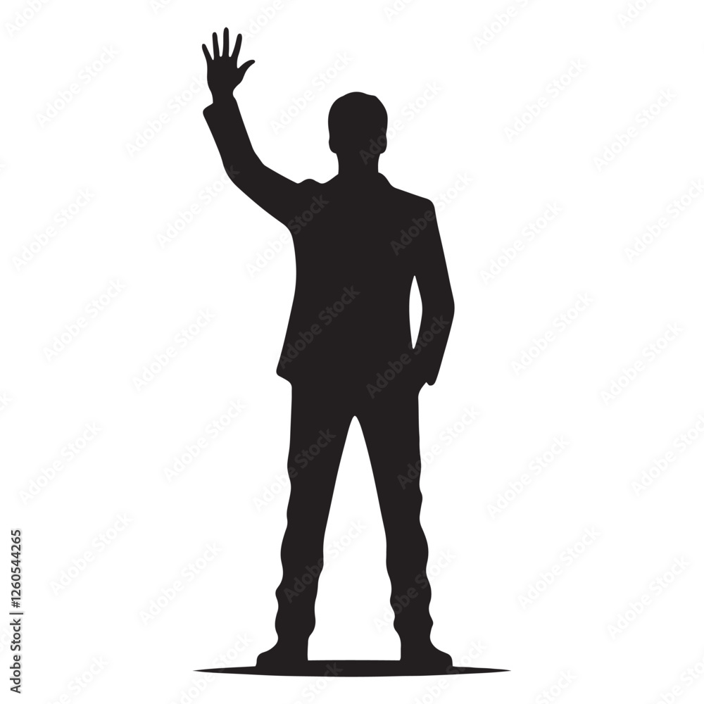 Fototapeta premium Charming Waving Person silhouette perfect for friendly and warm imagery - waving person silhouette - waving person vector - waving person illustration - wave silhouette - waving vector 