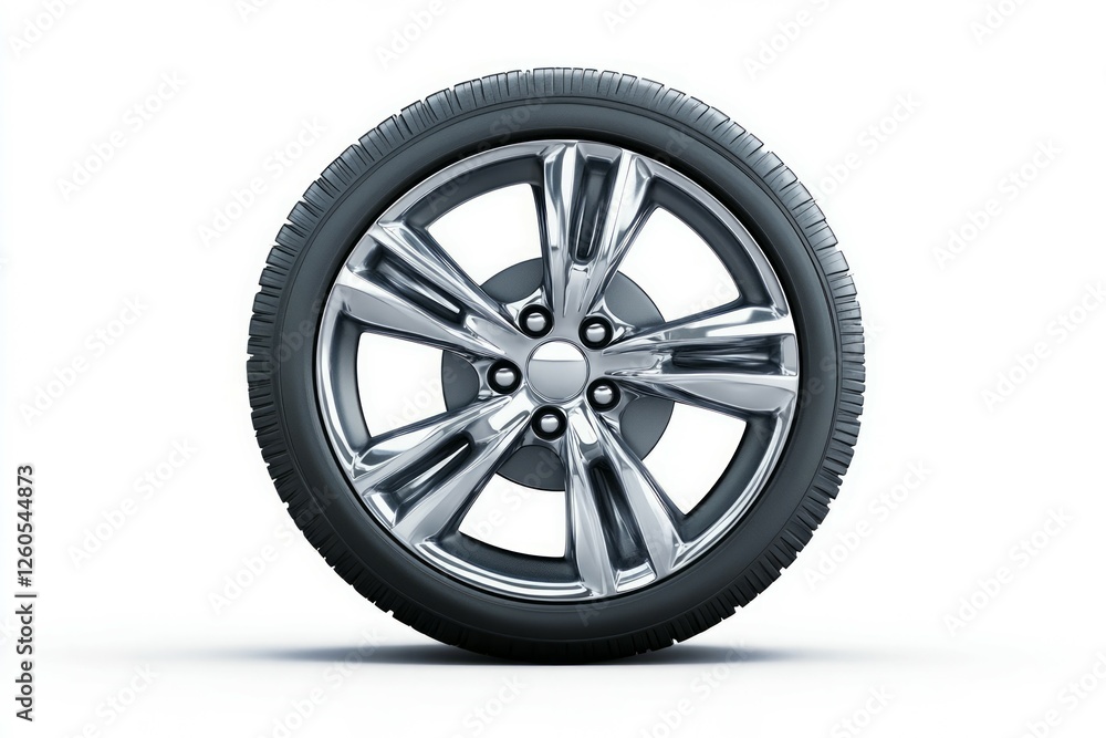 Shiny metallic wheel rim on white background. AI generated