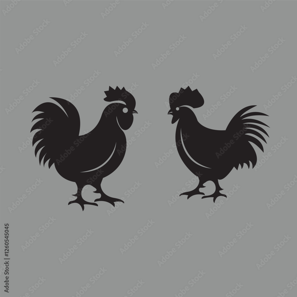 Fototapeta premium Two Roosters Silhouette Hand-Drawn Design