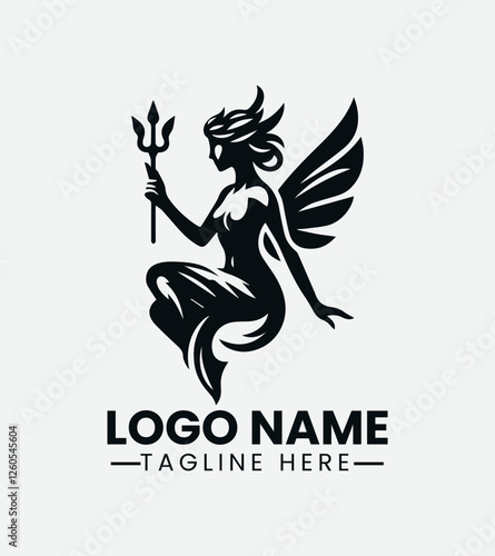 Nymph Logo Design, Mythical Creature Logo, Fantasy Character Logo