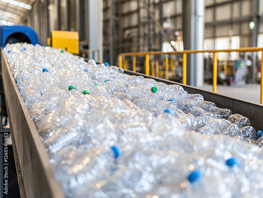 dynamic shot of recycling facility showcasing conveyor belt filled with plastic bottles, emphasizing importance of recycling and sustainability in waste management dynamic shot of recycling facility showcasing conveyor belt filled with plastic bottles, emphasizing importance of recycling and sustainability in waste management