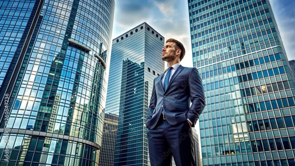 Business professional in modern urban landscape showcasing confidence and ambition Business professional in modern urban landscape showcasing confidence and ambition
