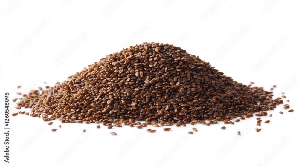 Pile of brown seeds on white background. Possible use Food illustration for health and nutrition articles Pile of brown seeds on white background. Possible use Food illustration for health and nutrition articles